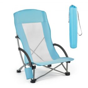   VEVOR összecsukható strandszék, magas háttámlájú kempingszékek felnőtteknek, pohárzsebbel, hálós háttámlával, hordtáskával, hordozható extra széles ülésszék 150 kg-os nagy teherbírású tartóval, kültéri, kempingezéshez, világoskék