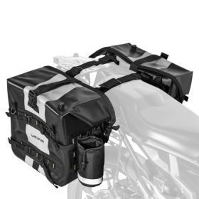   VEVOR motorkerékpár nyeregtáska, 56 L (28 L x 2) nagy kapacitású oldalsó nyeregtáska, kompatibilis a legtöbb motorkerékpárral, vízálló szövetből készült kültéri sportmotorkerékpár-csomagtartó levehető belső táskával, fekete