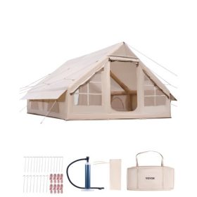   VEVOR felfújható sátrak kempingezéshez, 5-8 személyes, könnyen felállítható, felfújható sátor kézi pumpával, 300D Oxford glamping sátor tűzhelyemelővel, 2 ajtóval és 4 hálós ablakkal, tárolótáskával a könnyű szállítás érdekében