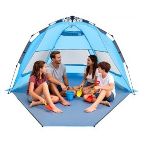   VEVOR strandsátor napvédő 4 fő részére, felugró strandsátor UPF 50+ védelem, hordozható napellenző hordtáskával és homokzsebekkel, könnyen felállítható esernyő kempingezéshez, horgászathoz, kültéri piknikhez