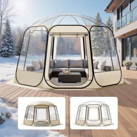  VEVOR felugró buboréksátor, 3,36 x 3,45 m vízálló és UV-álló, átlátszó kemping sátor menedék, kültéri kerti kupola iglu sátrak ablakokkal, 540°-os panorámás kilátás, 10-12 fő részére terasz hátsó udvarban
