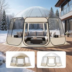   VEVOR felugró buboréksátor, 4,58 x 4,32 m vízálló és UV-álló, átlátszó kemping sátor menedék, kültéri kerti kupola iglu sátrak ablakokkal, 540°-os panorámás kilátás, 12-15 fő részére terasz hátsó udvarban