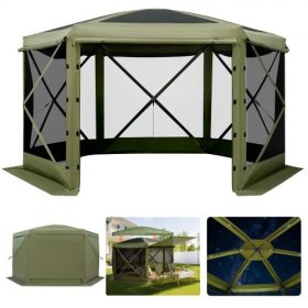   VEVOR felugró pavilon sátor, 3,6 x 3,6 m nagy, 6 oldalas kempingponyva sátor levehető tetővel és hordtáskával, gyorsan beállítható és harapásbiztos, napvédő ház 8-10 fő részére, hátsó udvari terasz, zöld