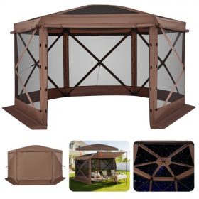   VEVOR felugró pavilon sátor, 3,6 x 3,6 m nagy, 6 oldalas kempingponyva sátor levehető tetővel és hordtáskával, gyorsan összeszerelhető és harapásbiztos, napvédő sátor 8-10 fő részére, hátsó udvari terasz, barna
