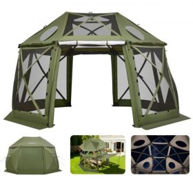   VEVOR felugró pavilon sátor, 3,96 x 3,96 m, 13 oldalas gömb alakú kempingponyva sátor levehető tetővel és hordtáskával, gyorsan beállítható és harapásbiztos, napvédő ház 10-12 fő részére, zöld