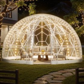   VEVOR kerti kupola iglu, 4,5 x 2,7 m kültéri átlátszó buborékos sátor 4-7 fő részére, időjárásálló geodéziai kupola üvegház ablakkal, PVC iglu sátor hátsó udvari teraszokra, kempingezéshez, partikhoz, esküvőhöz