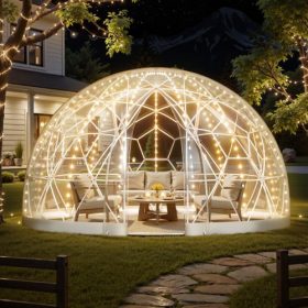   VEVOR Kerti Kupola Iglu, 3,6 x 2,2 m Kültéri Átlátszó Buborékos Sátor 4-7 Személyes, Időjárásálló Geodéziai Kupola Üvegház Ablakkal, PVC Iglu Sátor Hátsó Kerti Teraszokra Kempingezéshez Parti Esküvőhöz