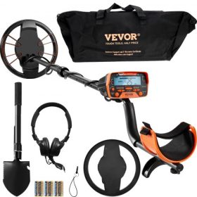   VEVOR fémdetektor felnőtteknek és gyerekeknek, 25,4 cm-es vízálló keresőtekercs LCD kijelzővel, 7 üzemmóddal, állítható 104,1 cm - 132,1 cm alumínium szárral, DSP chippel, nagyobb pontosságú aranydetektorral, 25,4 cm-es érzékelési