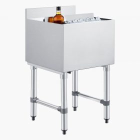   VEVOR kereskedelmi jégtároló, 46,7 literes max. űrtartalom, 455 x 455 x 850 mm rozsdamentes acél jégszekrény tolófedéllel és palacktartókkal, hűtőkocsi koktéltároló bárokba, éttermekbe, pubokba, NSF tanúsítvánnyal