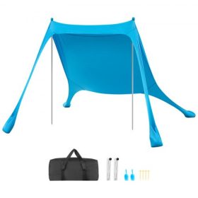   VEVOR strandsátor napvédővel, UPF50+ napvédelem, 2 m magas, 2,3 x 2,3 m, könnyen felállítható strandponyva homokzsákokkal, stabilizáló rudak, homoklapátok, hordozható árnyékoló családi kirándulásokhoz, kempingezéshez, horgászathoz