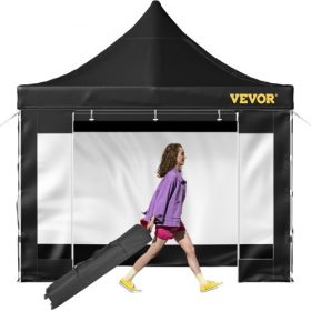   VEVOR 10 x 10 láb felugró baldachinos sátor, kültéri terasz pavilonsátor eltávolítható oldalfalakkal és kerekes táskával, UV-álló, vízálló azonnali pavilon menedék bulihoz, kert, hátsó udvar, fekete