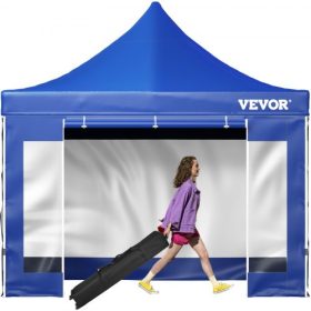   VEVOR 10 x 10 láb felugró baldachinos sátor, kültéri terasz pavilonsátor eltávolítható oldalfalakkal és kerekes táskával, UV-álló, vízálló azonnali pavilon menedék bulihoz, kert, hátsó udvar, kék