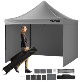   VEVOR Pop Up Canopy sátor kültéri pavilon sátor 304,8 x 304,8 cm oldalfalakkal sötétszürke