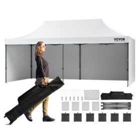   VEVOR Pop Up Canopy Sátor kültéri pavilon sátor 10x20ft oldalfalakkal és fehér táskával