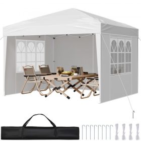   VEVOR felnyitható ponyva, 2,95 x 2,95 m azonnal felnyitható hordozható pavilon 3 oldalfallal és 2 szellőzőablakkal, állítható magasságú felnyitható kültéri sátor rendezvényekre, teraszra, hátsó udvarra, partira, parkolásra