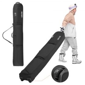   VEVOR sígörkorcsolya-táska, akár 190 cm-ig, párnázott snowboard-táska kerekekkel légi utazáshoz, 600D vízálló Oxford szövet, állítható pántokkal, sílécekhez, botokhoz, szemüvegekhez, kesztyűkhöz, sisakhoz, csizmákhoz (fekete)