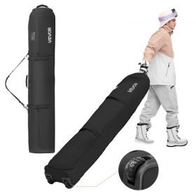   VEVOR sígörkorcsolya-táska, akár 175 cm-ig, párnázott snowboard-táska kerekekkel légi utazáshoz, 600D vízálló Oxford szövet, állítható pántokkal, sílécekhez, botokhoz, szemüvegekhez, kesztyűkhöz, sisakhoz, csizmákhoz (fekete)