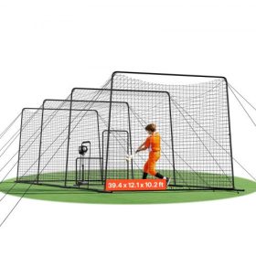   VEVOR baseball ütőketrec, 12000 x 3680 x 3100 mm-es szabadon álló, hordozható ütőketrec, ütőketrecek 45 rétegű csomózott HDPE-vel és hosszú pozicionáló kötelekkel, ütőketrec-háló beltéri és kültéri használatra