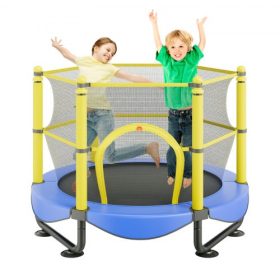   VEVOR 5FT trambulin gyerekeknek, 60"-os beltéri és kültéri trambulin biztonsági hálóval, kosárpalánkkal és óceánlabdákkal, mini kisgyermek szabadidős trambulin születésnapi ajándékok 3+ éves gyerekeknek