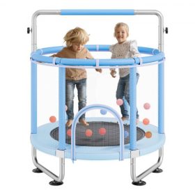   VEVOR 55"-os gyerek trambulin, 4,6 lábas beltéri és kültéri trambulin, mini kisgyermek szabadidős trambulin biztonsági hálóval és kosárpalánkkal, születésnapi ajándékok, karácsonyi játékok 3+ éves gyermekeknek, kék