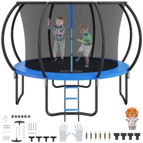   VEVOR 10FT trambulin, 330 font súlyú trambulin hálóval, létrával és ívelt rúddal, strapabíró trambulin ugrómatraccal és rugós huzattal, kültéri szabadidős trambulinok gyerekeknek és felnőtteknek