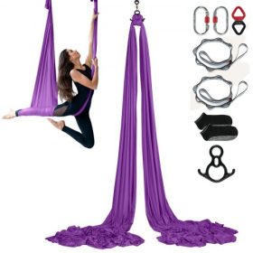   VEVOR Aerial Silk & Yoga Swing, 8,7 yard, Aerial Yoga Hammock készlet 100 g/m² nejlon anyagból, teljes felszerelés és egyszerű beállítási útmutató, antigravitációs repülés minden szintű fitnesz-testépítéshez, lila