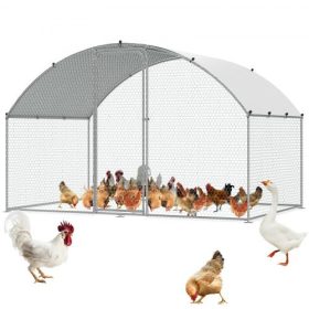   VEVOR Chicken Coop, 3x1,97x1,99 m-es bejáratos nagy fém csirkefuttató az udvarra vízálló burkolattal, Doom tetős tyúkól biztonsági zárral kültéri és háztáji használatra, farm, kacsanyúlketrec baromfi karám