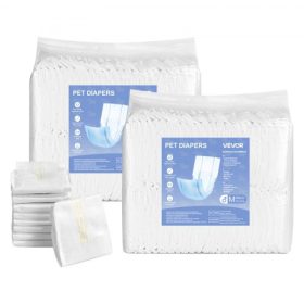   VEVOR eldobható hím kutyapelenkák, szuper nedvszívó hím kutyafóliák, 360°-os szivárgásmentes hasi szalagok nedvességjelzővel tüzelő, kiképző, inkontinencia alatt álló kutyusoknak - M, 96 darab (2 db 48 db-os csomag)
