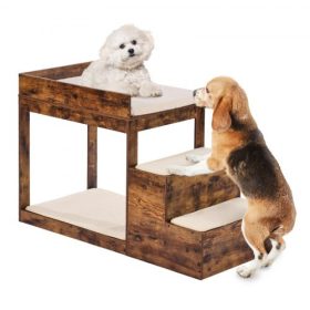   VEVOR emeletes ágy lépcsővel, kutya/macska ablakülőhely magas ágyakhoz és kanapékhoz, közepes, többszintes, 3 lépcsős kutyaüléses platformos alvókanapé, praktikus modern otthonokba (rusztikus barna)