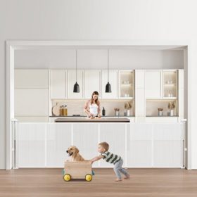   VEVOR Behúzható Babakapu, 870 mm Magas, Akár 2800 mm Szélesre Kihúzható, Behúzható Kapu Gyerekeknek vagy Háziállatoknak, Hálós Anyag, Könnyen Felszerelhető Beltéri Lépcsőkre, Ajtóbejáratokra, Folyosókra, Játszószobákba, Fehér