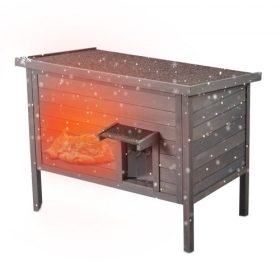   VEVOR kültéri macskaház, időjárásálló, vadmacska menedék több macskának, kültéri fa macska nyúlház, körkörös habszigeteléssel, nyitott tetővel, PVC ajtószárnyakkal, 86 cm H x 56 cm SZ x 63 cm M