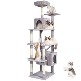   VEVOR Cat Tree 72" macska torony 2 macska lakással, szizál karcoló oszloppal, világosszürke