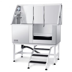   VEVOR 127 cm-es kisállatkutya fürdőhely lépcsővel, professzionális rozsdamentes acél kutyakozmetikai kád szappantartóval, csapteleppel, gazdag tartozékokkal, kutyafürdőkád nagy, közepes, kis kedvencek számára, mosogató az otthonho