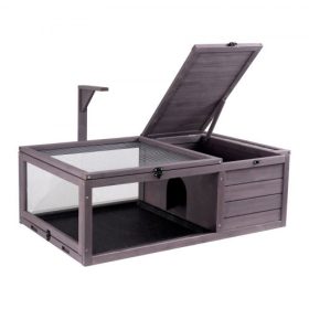   VEVOR teknős élőhely, fa teknős ház beltéri és kültéri, teknősház függő világító állvánnyal, 2 szobás hüllőház kisállat ketrec gekkó, gyík, kígyó számára 38 x 24 x 13 hüvelyk