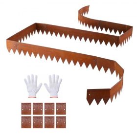   VEVOR Corten acél kerti szegély, 6 db-os 1016 x 152 mm-es fém szegély kertépítéshez 8 összekötő lemezzel, hajlítható fém kerti szegély virágágyáshoz, udvari ösvényhez, rozsda