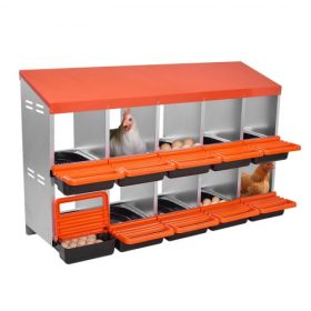   VEVOR csirkefészekdoboz, 10 rekeszes, 30-45 hüvelykes stabil és korrózióálló fém fészkelődobozok ferde fészkelődobozokkal, alsó lyukakkal és pihenőplatformmal, különböző csirkefajtákhoz alkalmas