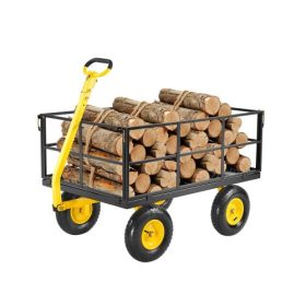   VEVOR 1400 fontos acél kerti kocsi, nagy teherbírású, húzható kerti kocsi udvari kocsi, 2 az 1-ben kültéri fém haszongépjármű udvari utánfutó 13 hüvelykes terepjáró gumiabroncsokkal, levehető hálós oldalakkal és 180°-ban forgó fog