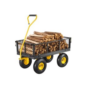   VEVOR 500 fontos acél kerti kocsi, nagy teherbírású, kerekeken húzható kerti kocsi, fém kerti kocsi 10 hüvelykes terepjáró gumiabroncsokkal, levehető hálós oldalakkal és 180°-ban forgó fogantyúval