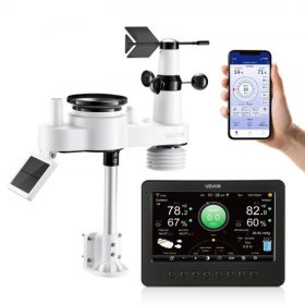   VEVOR 7 az 1-ben Wi-Fi-s időjárás állomás, 177,8 mm-es TFT kijelző, vezeték nélküli napelemes kültéri érzékelő, esőmérő, beltéri és kültéri időjárás-előrejelzéshez, szélsebesség-irány, hőmérséklet, páratartalom, csapadék