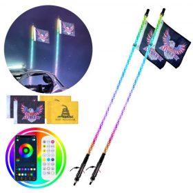   VEVOR LED ostorfény 2 DB 4FT RGB spirális antennalámpa távirányítós alkalmazás ATV UTV RZR