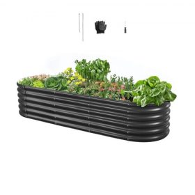   VEVOR fém emelt kerti ágy, 2,0 x 0,6 x 0,4 m ovális kültéri Galvalume ültető kerti doboz, nyitott aljú kialakítás, nagy ültető emelt ágy zöldségek, virágok, pozsgások termesztéséhez, sötétszürke