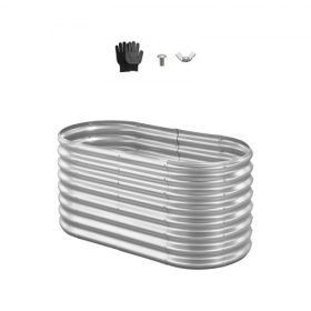   VEVOR fém emelt kerti ágy, 1,2 x 0,6 x 0,6 m ovális kültéri horganyzott ültetőláda, nyitott aljú kialakítás, nagy ültető emelt ágy zöldségek, virágok, pozsgások termesztéséhez, horganyzott szín