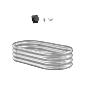   VEVOR fém emelt kerti ágy, 1,2 x 0,6 x 0,3 m ovális kültéri horganyzott ültetőláda, nyitott aljú kialakítás, nagy ültető emelt ágy zöldségek, virágok, pozsgások termesztéséhez, horganyzott szín