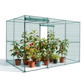   VEVOR növényvédő háló, 2,9 x 1,94 x 1,94 m növényvédő sátor cipzáras ajtóval, szélálló magas növényvédő háló, könnyen telepíthető, kültéri magasított ágyásvédő, paradicsomnövény-háló kerti teraszra és gyepre