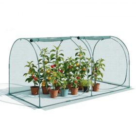   VEVOR növényvédő sátor, 2,48 x 1,2 x 1,2 m növényvédő sátor cipzáras ajtóval, szélálló magas növényvédő háló, könnyen telepíthető, kültéri emelt ágyásvédő kerettel, növényháló kerti teraszra és gyepre