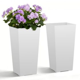   VEVOR magas virágcserép készlet, 2 db, 550 mm-es nagy kültéri kúpos virágcserép kültéri beltéri növényekhez, tornácra való műanyag modern virágcserepek görgőkkel, belső cseréppel és vízelvezető lyukakkal teraszra, kertbe, fehér