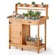 VEVOR virágtartó pad asztal, kültéri kerti fa munkaállomás 112 x 46,5 cm-es horganyzott vas asztallappal, kerti munkaállomás fiókkal, tárolószekrénnyel és polcokkal, akasztókkal teraszra, hátsó udvarba