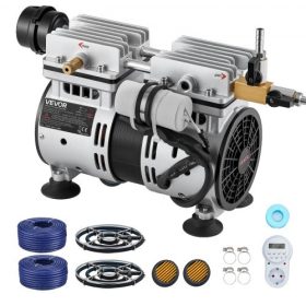   VEVOR tólevegtetők, 5,2 CFM levegőztető rendszer akár 3 hektáros tavakhoz, 4/5 LE légkompresszor, 2 diffúzor és két 30,5 m-es súlyozott cső, kültéri tólevegtető szivattyú mélyvízi oxigénkeringetéshez