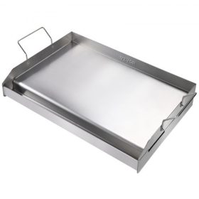  VEVOR tűzhelylap, 23,5"x16" előfűszerezett rozsdamentes acél lap, téglalap alakú dupla égőfejes lap, tapadásmentes családi edény fogantyúkkal és olajhoronnyal, BBQ-hoz, gázgrillekhez, ezüst
