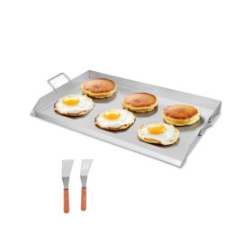   VEVOR rozsdamentes acél serpenyő, 36x22 hüvelykes univerzális lapos tetejű téglalap alakú lemez, gázgrill serpenyő BBQ grillhez, Teppanyaki, hordozható családi főzőedény fogantyúval, kempingpartihoz